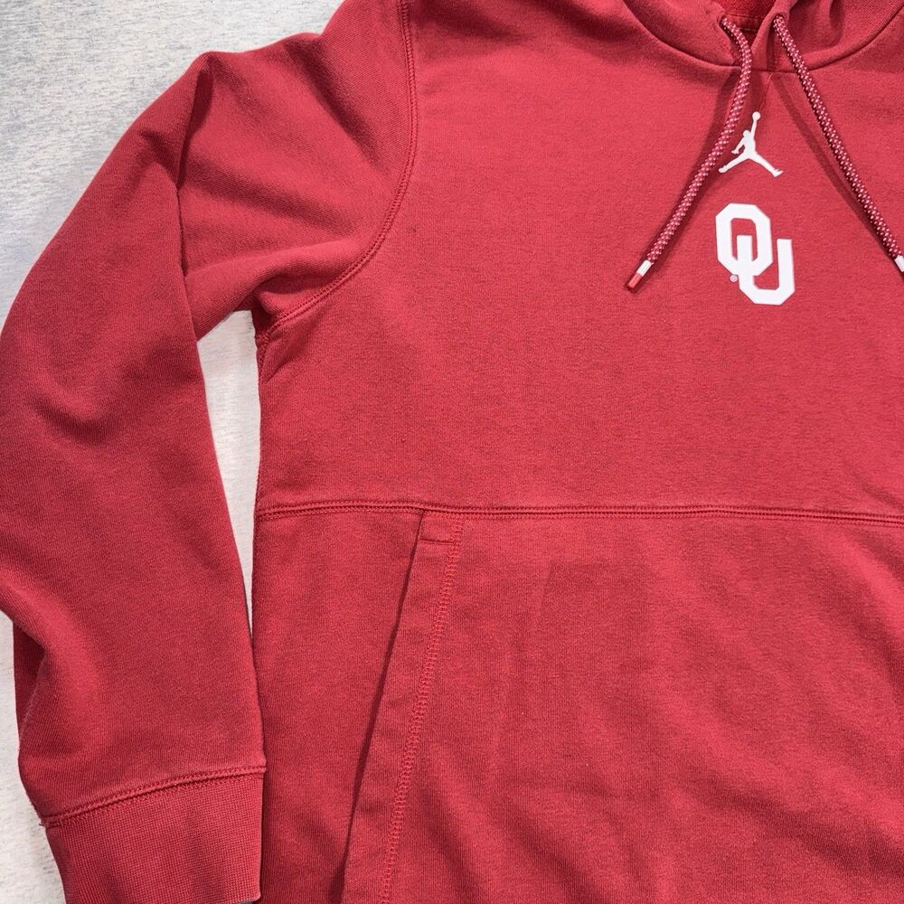 Jordan Retro OU Oklahoma Sooners Red L/S Hoodie Pullover W/Jumpman Logo Lg